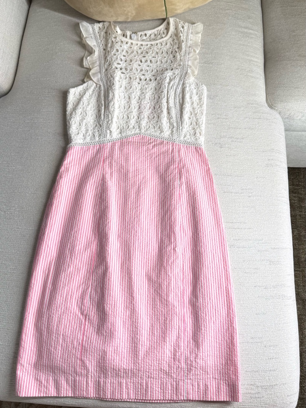 Lilly Pulitzer White Eyelet Top Pink Seersucker Mini Dress